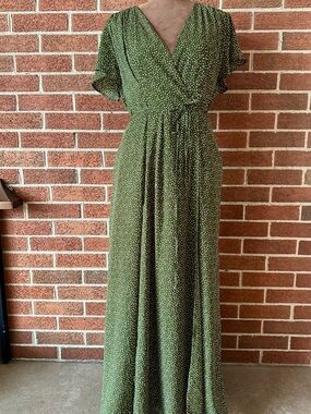 Francesca's Collections Olive Green Polka Dot Wrap Maxi Dress